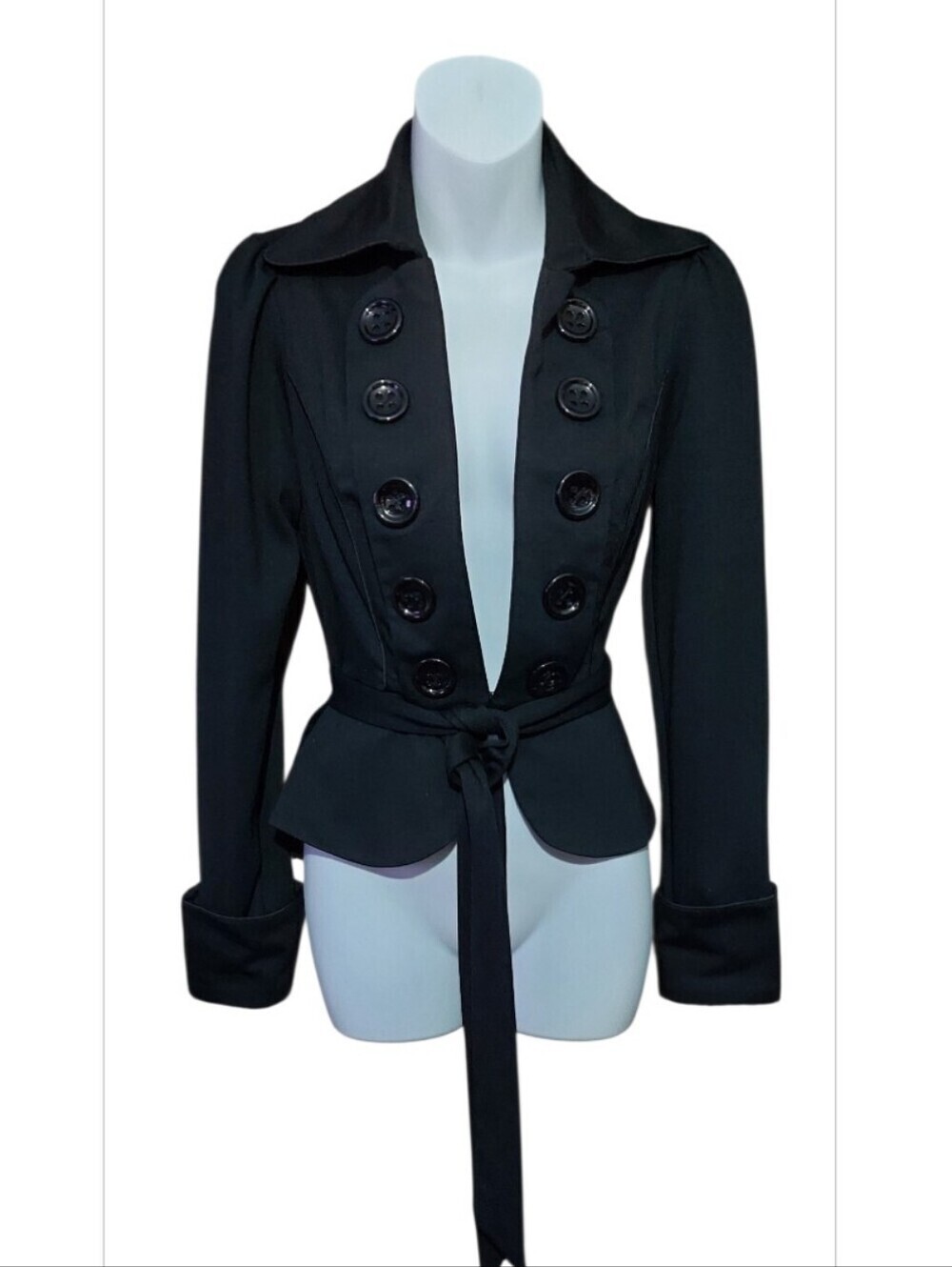 NWT Candie's Black Double-Breasted Peplum Tie Blazer Sz Medium - Picture 3 of 6